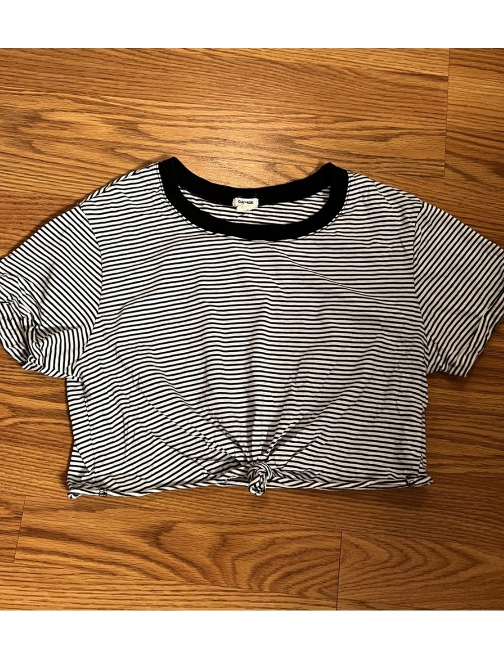 Garage Black and White Striped Cropped Knot Tee